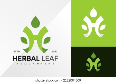 Letter H Herbal Leaf Logo Design Vector illustration template