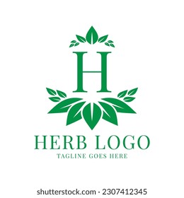 letter H herbal leaves initial vector logo design