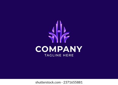 letter h or hf skyscraper building modern logo vector design