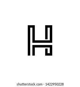 Letter h hh minimalist art monogram. Creative Design vector linear for Title, Header, Lettering, Logo. Modern Two Monogram for corporate Business. Labyrinth Line art style on white background. 