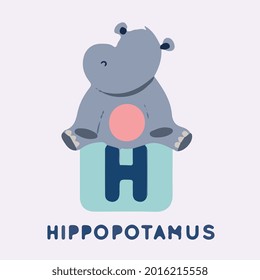 letter h hippopotamus alphabet vector