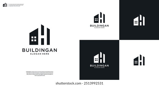 Letter H with Home Real estate property vector symbol logo design template