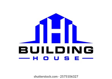 Letter h house logo, building logo, h building design, tower icon, real estate logo, blue trust house, construction logo, housing property, Initial letter H home house shaped company modern design