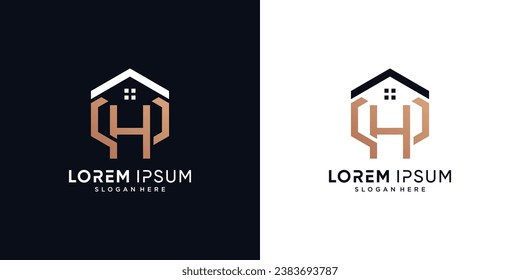 Letter h and house logo design vector illustration with hexagon concept