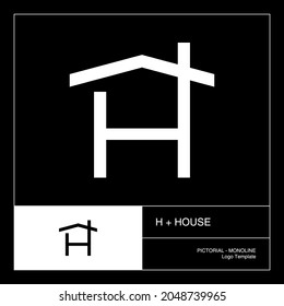 Letter H and house pictorial logo template, monoline style.