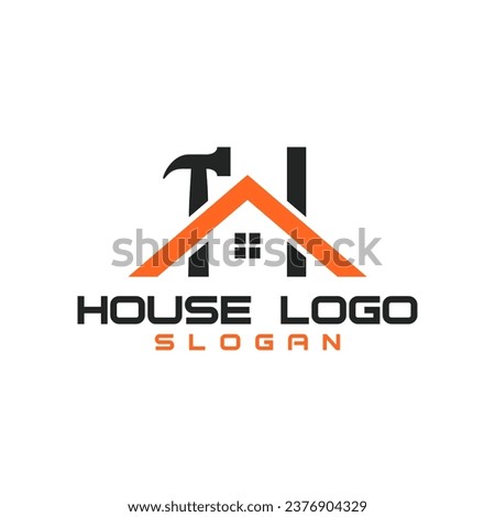 Letter H House Roofing Services Logo. Roof Reparation. Roof and Hammer. Initial H Real Estate Logo