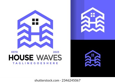 Letter H House waves logo design vector symbol icon illustration