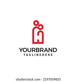 letter h human couple icon logo line design template vector