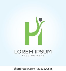 Letter H human people green Logo Template In Modern Creative Minimal Style Vector Design