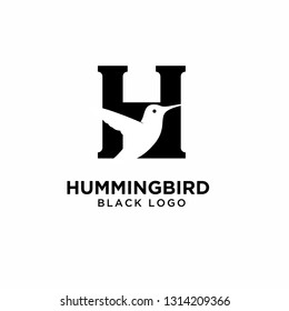 letter h for hummingbird black logo icon designs vector illustration