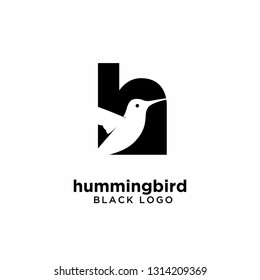 letter h for hummingbird black logo icon designs vector illustration