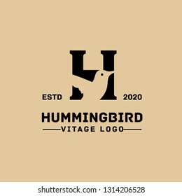 letter h for hummingbird vintage classic logo icon designs vector illustration