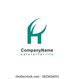 letter H icon logo design, organic logo with leaf, suitable for corporate