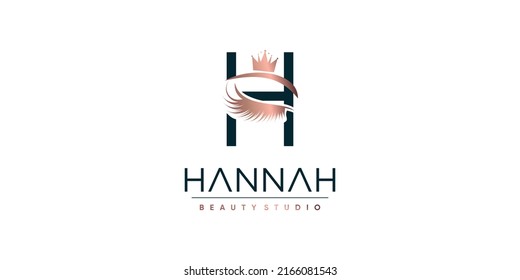 Letter H icon logo design with beauty queen eyelashes element style Premium Vector