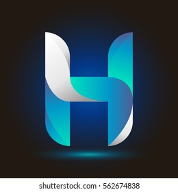Letter H icon and logo template.  New design and elegant typographic concept. twisted, gradient blue and green with white line