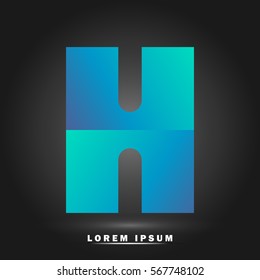 Letter H icon and logo template. Flat and elegant typographic. paper concept. gradient blue and green