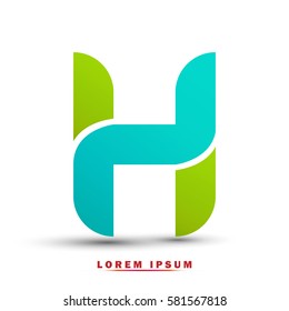 Letter H icon and logo template.  New  Flat elegant typographic. gradation with blue and green