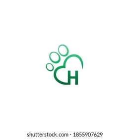 Letter H icon on paw prints logo design