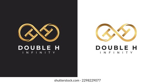 Letter H Infinity Logo design and Gold Elegant Luxury symbol for Business Company Branding and Corporate Identity