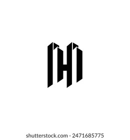 letter H initial with apartment real estate building shape logo icon vector template