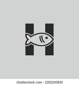 Letter H Initial Fish Logo Design Vector, Flat Style Fish logo design template, Fishing vector logo, H Letter Fishing Fish Logo
