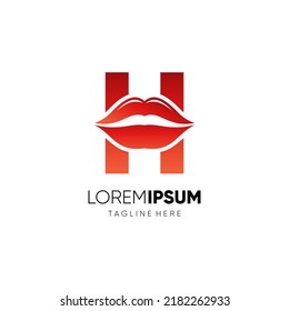 Letter H Initial Lips Logo Design Vector Icon Graphic Emblem Illustration