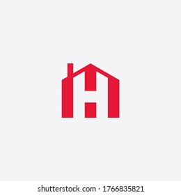 Letter H initial logo inside house shape red color.