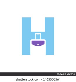 LETTER H INITIAL LOGO WITH SUITCASE ICON VECTOR SUITABLE FOR TRAVEL COMPANY.