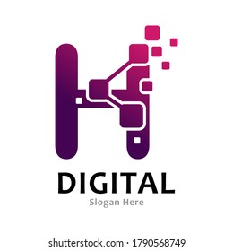 Letra H vector de plantilla de logotipo digital de píxel inicial. Adecuado para negocios, tecnología y arte