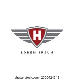Letter H initial shield with wings logo design