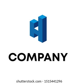 letter H initial unique and abstract line vector illustration