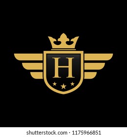 
Letter H initial wing with shield and crown, Luxury logo design vector 
