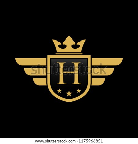 
Letter H initial wing with shield and crown, Luxury logo design vector 
