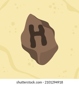 letra H orificio de las iniciales en el diseño de piedra sobre fondo de arena, logotipo vectorial letra ilustración tipografía.