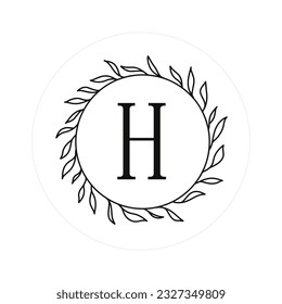 Letter "H" Initials with Round Floral Frames, Vector Monogram Logo, Cricut File