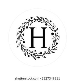 Letter "H" Initials with Round Floral Frames, Vector Monogram Logo, Cricut File