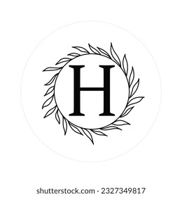 Letter "H" Initials with Round Floral Frames, Vector Monogram Logo, Cricut File