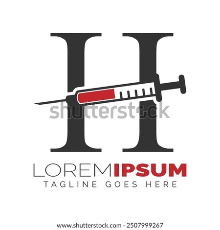 Letter H Injection Logo Design. Alphabet H Syringe icon illustration