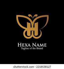 letter H inside buterfly logo. initial text luxury logo.  outline butterfly logo vector illustration.
