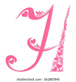 Letter H isolated on white. Romantic letter of beautiful heart. Love Alphabet Set. Vector Illustration