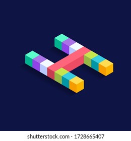 Letter H Isometric colorful cubes 3d design, three-dimensional letter vector illustration isolated