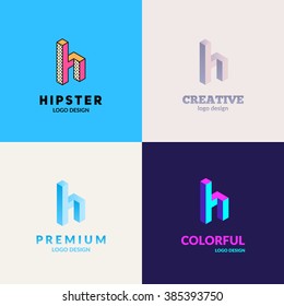 Letter "H" isometric logo design set.