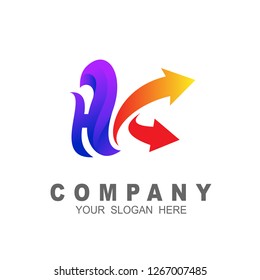 Letter h and k with arrow logo design template, 3D logo 