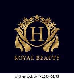 letter H with ladies face luxurious alphabet for bridal, wedding, beauty care logo, personal branding image, make up artist, or any other royal brand and company