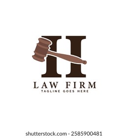 Letter H Law Firm Logo Concept with Judge Hammer. Alphabet H Judge Gavel