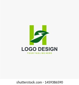 Letter H and leaf icon design, ecology natural illustration energy - Vector