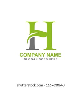 Letter H leaf initial logo template