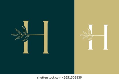 Letter H with leaf logo design vector illustration for spa, beauty, hotel and business