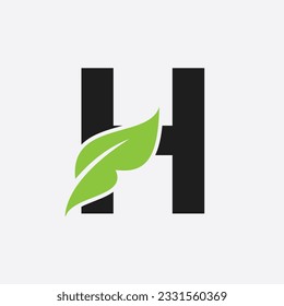 Letter H Leaf Logo. Eco Farm Logotype Vector Template. Organic Symbol