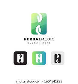 letter H leaf logo, herbal medic logo design